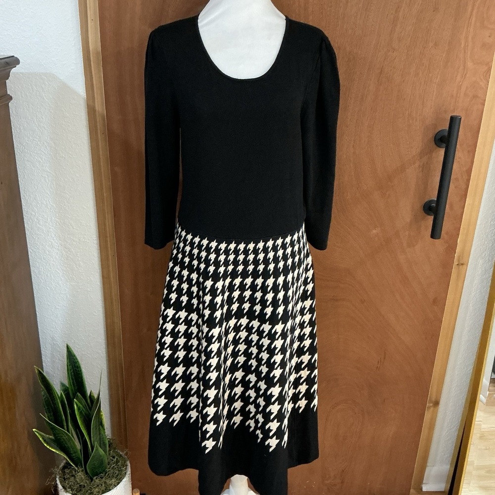 Danny & Nicole Houndstooth Sweater Fit Flare Midi Dress Office Wear Size XL